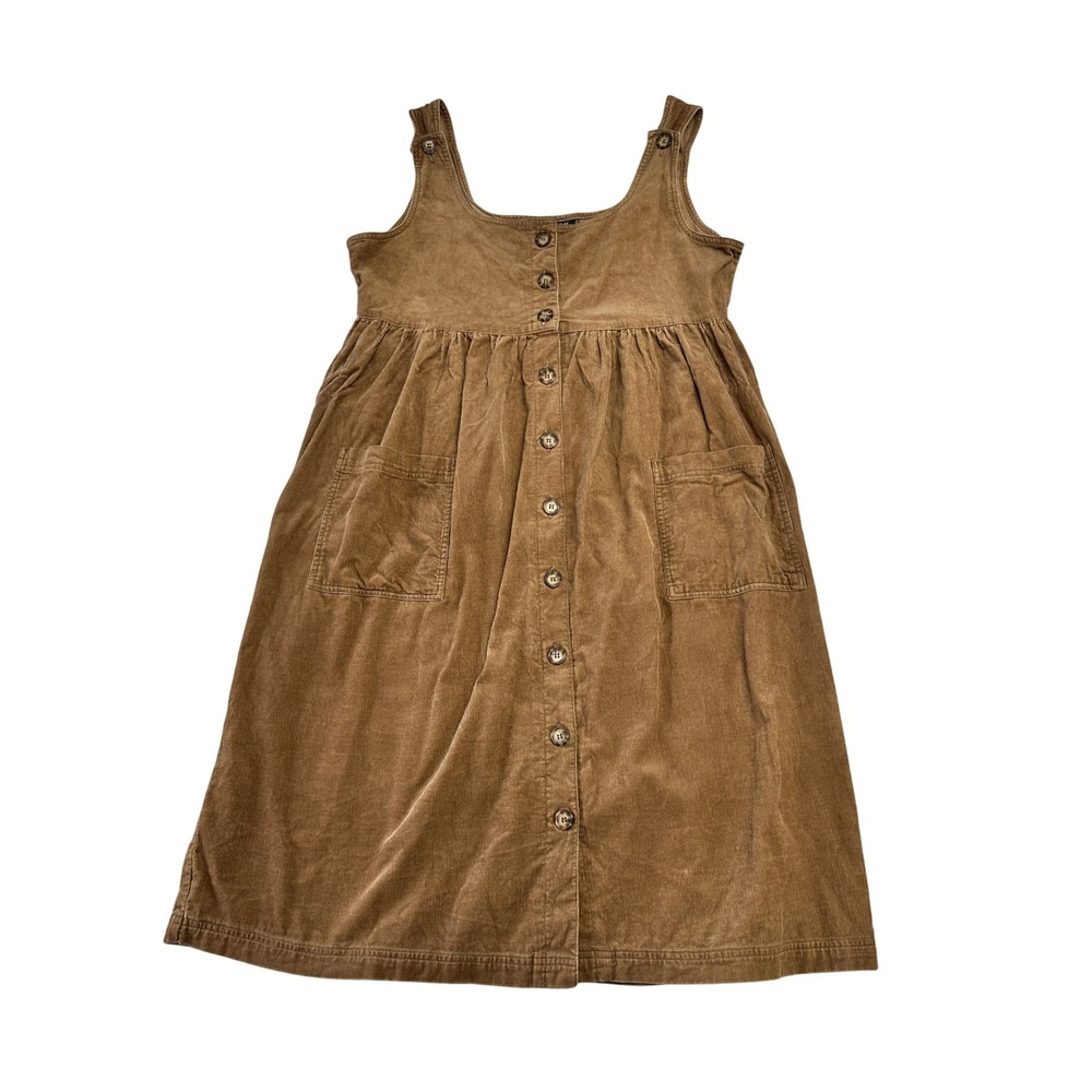 Vintage 80s 90s JG Hook Womens 14P Brown Corduroy Button Front Jumper Dress